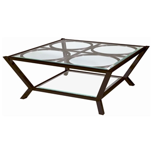 Veranda Square Cocktail Table - Metallic Bronze, Glass Top & Shelf 