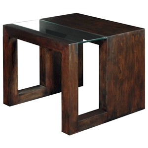 Dado Contemporary End Table - Espresso, Wood & Clear Glass Top 