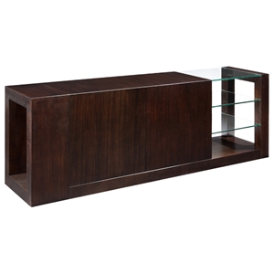 Dado Wood Buffet Table - Espresso, Glass Shelves, Hidden Drawers 