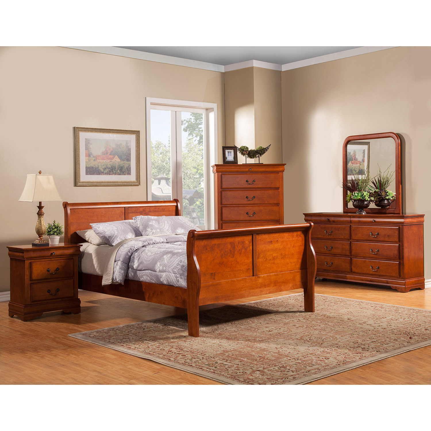 Louis Philippe Cherry Queen Sleigh Bed From Furniture of America