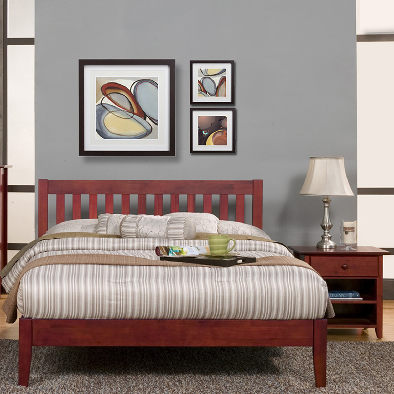 Portola Queen Platform Bed Set - Light Cherry | DCG Stores