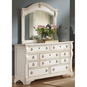 Heirloom Dresser and Mirror Set - Antique White, 10 Drawers 
