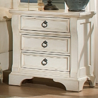 Heirloom 3 Drawer Nightstand - Antique White, Pewter Rings