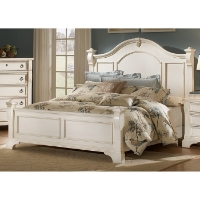 Heirloom Wood Bed - Antique White, Posts, Bracket Feet