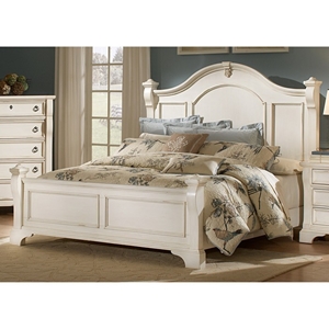 Heirloom Wood Bed - Antique White, Posts, Bracket Feet 