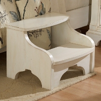 Heirloom Wood Bedside Footstool - Antique White