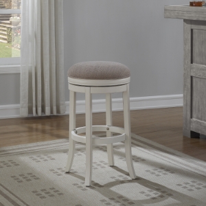 Aversa Backless Tall Bar Stool - Antique White, Light Brown Fabric 