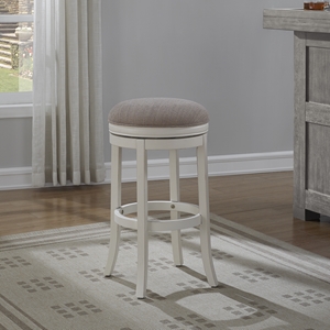 Aversa Backless Counter Stool - Antique White, Light Brown Fabric 