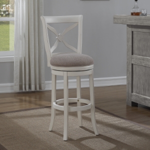 Accera Swivel Tall Bar Stool - Antique White, Light Brown Fabric 