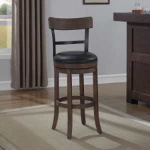 Taranto Swivel Tall Bar Stool - Washed Brown, Black Bonded Leather 