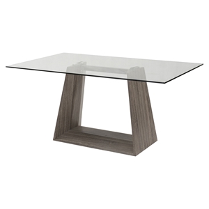 Bravo Contemporary Dining Table - Dark Sonoma, Clear Glass 