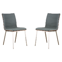 Cafe Dining Chair - Gray, Walnut Back, Brushed Stainless Steel (Set of 2)
