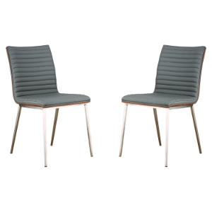 Cafe Dining Chair - Gray, Walnut Back, Brushed Stainless Steel (Set of 2) 