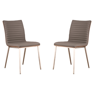 Cafe Dining Chair - Gray, Walnut Back, Brushed Stainless Steel (Set of 2) 