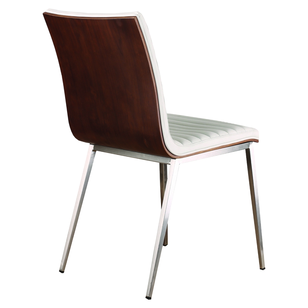 Cafe Dining Chair - White, Walnut Back, Brushed Stainless Steel (Set of