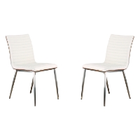 Cafe Dining Chair - White, Walnut Back, Brushed Stainless Steel (Set of 2)