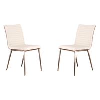 Cafe Dining Chair - White, Walnut Back, Brushed Stainless Steel (Set of 2)