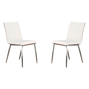 Cafe Dining Chair - White, Walnut Back, Brushed Stainless Steel (Set of 2) 