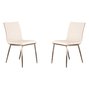 Cafe Dining Chair - White, Walnut Back, Brushed Stainless Steel (Set of 2) 