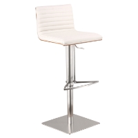 Cafe Adjustable Barstool - White, Walnut Back, Brushed Stainless Steel