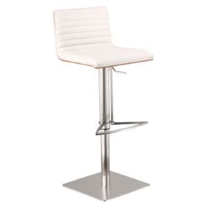 Cafe Adjustable Barstool - White, Walnut Back, Brushed Stainless Steel 