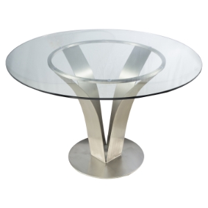 Cleo Contemporary Dining Table - Glass Top, Pedestal 