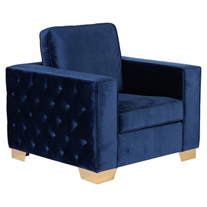 Isola Chair - Blue Velvet, Tufted, Gold Metal Legs 