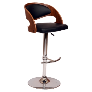 Malibu Swivel Barstool - Walnut Veneer, Black Seat, Chrome Base 