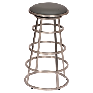 Ringo 26" Barstool - Backless, Gray Seat, Brushed Stainless Steel 