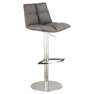 Roma Adjustable Barstool - Gray, Brushed Stainless Steel 