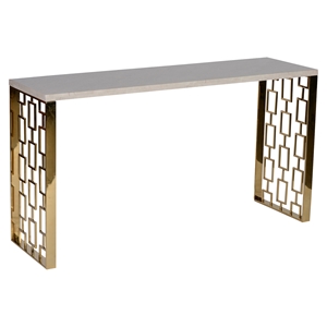 Skyline Console Table - White Top, Gold Metal Base 