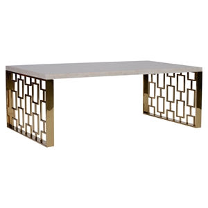 Skyline Coffee Table - White Top, Gold Metal Base 