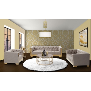 Zinc Contemporary Sofa Set - Taupe Tweed, Shiny Gold 