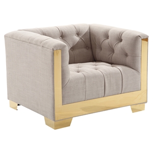 Zinc Contemporary Chair - Taupe Tweed, Shiny Gold 