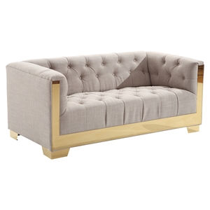 Zinc Contemporary Loveseat - Taupe Tweed, Shiny Gold 
