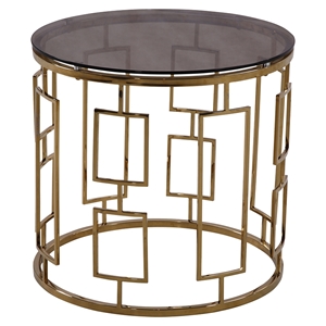 Zinc Contemporary End Table - Shiny Gold, Smoked Glass Top 