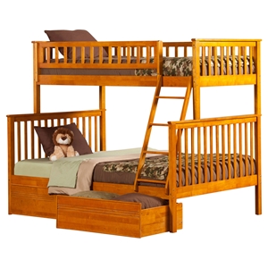 Woodland Twin over Full Bunk Bed - 2 Flat Panel Bed Drawers 