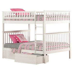 Woodland Full over Full Bunk Bed - 2 Flat Panel Bed Drawers 