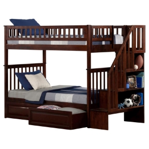 Woodland Twin over Twin Bunk Bed - Staircase, 2 Raised Panel Bed Drawers 