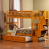 Woodland Twin over Twin Bunk Bed - Staircase, Raised Panel Trundle Bed - ATL-AB5663