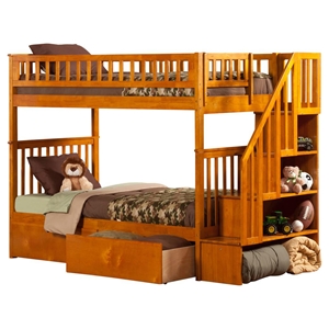 Woodland Twin over Twin Bunk Bed - Staircase, 2 Urban Bed Drawers 