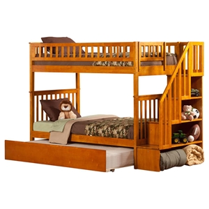 Woodland Twin over Twin Bunk Bed - Staircase, Urban Trundle Bed 