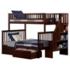 Woodland Twin over Full Bunk Bed - Staircase, 2 Flat Panel Bed Drawers - ATL-AB5671