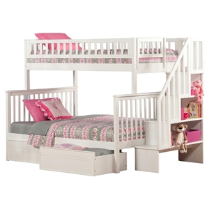 Woodland Twin over Full Bunk Bed - Staircase, 2 Flat Panel Bed Drawers 