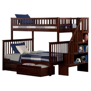 Woodland Twin over Full Bunk Bed - Staircase, 2 Raised Panel Bed Drawers 
