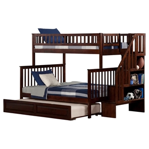 Woodland Twin over Full Bunk Bed - Staircase, Raised Panel Trundle Bed 