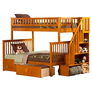Woodland Twin over Full Bunk Bed - Staircase, 2 Urban Bed Drawers 