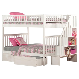Woodland Full over Full Bunk Bed - Staircase, 2 Flat Panel Bed Drawers 