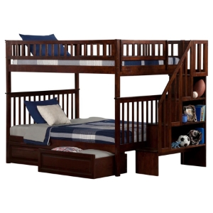 Woodland Full over Full Bunk Bed - Staircase, 2 Raised Panel Bed Drawers 