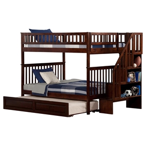 Woodland Full over Full Bunk Bed - Staircase, Raised Panel Trundle Bed 
